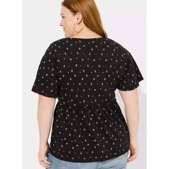 Torrid Womens 2X Plus Vintage Cotton Tie Front Ditsy Print Flutter Sleeve Top - Picture 3 of 12